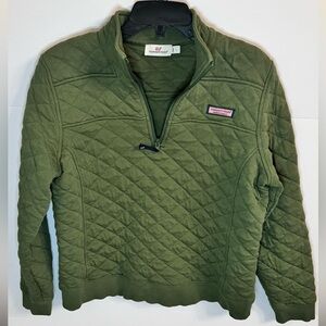 Vineyard Vines Quilted 1/4 Zip Pullover Olive Green Whale Logo Size Large
